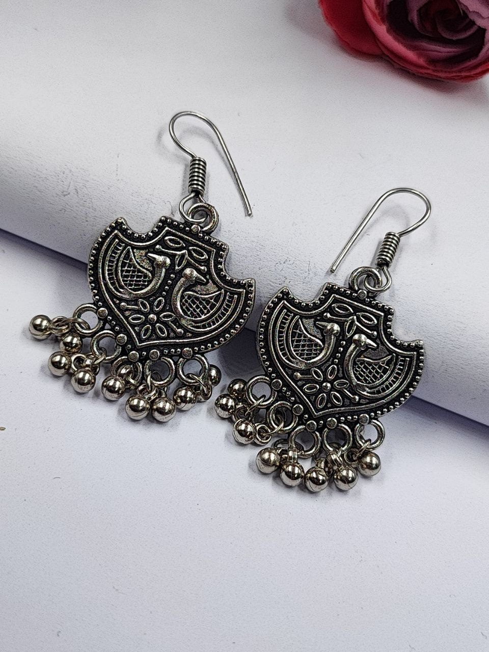 Oxidised German Silver Casual Wear Earrings – Light Weight Silver Plated Hook Earring