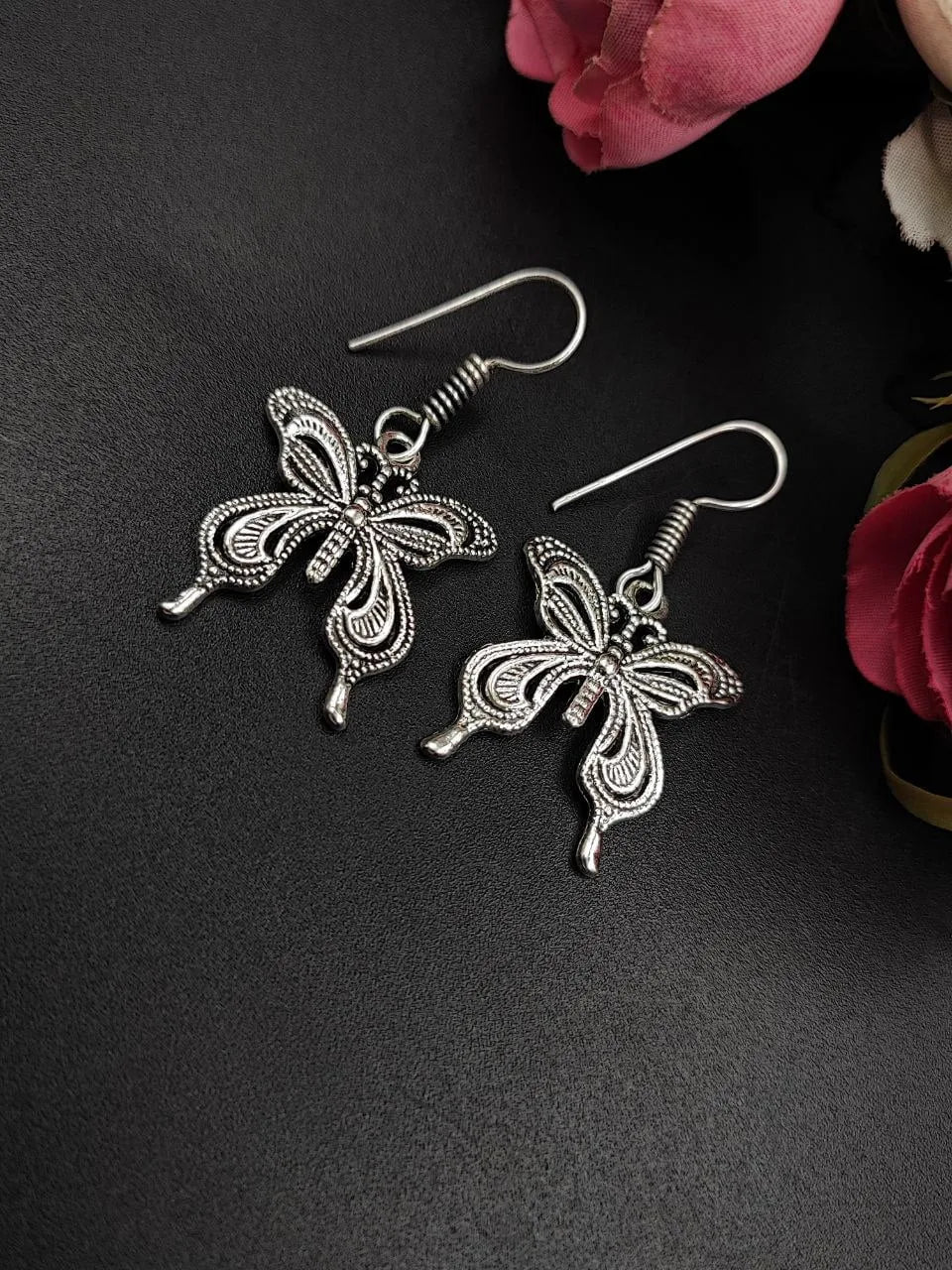 German Silver Casual Wear Hook Butterfly Earrings