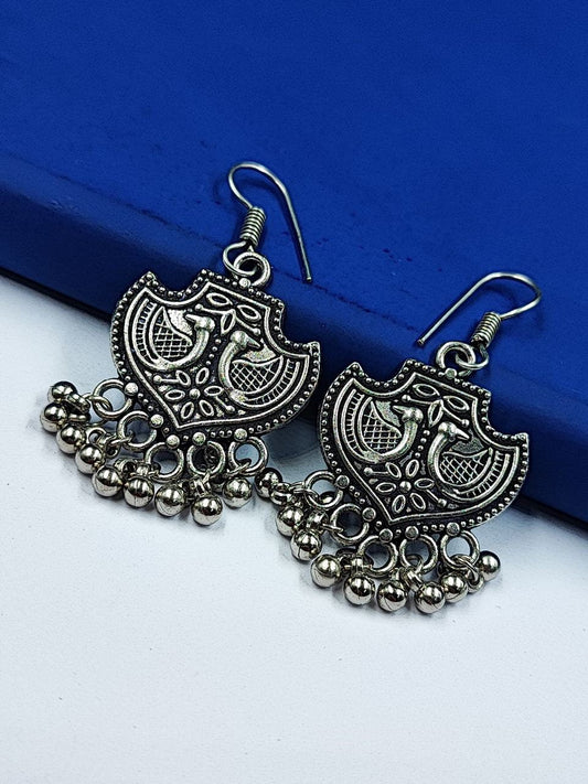 Oxidised German Silver Casual Wear Earrings – Light Weight Silver Plated Hook Earring
