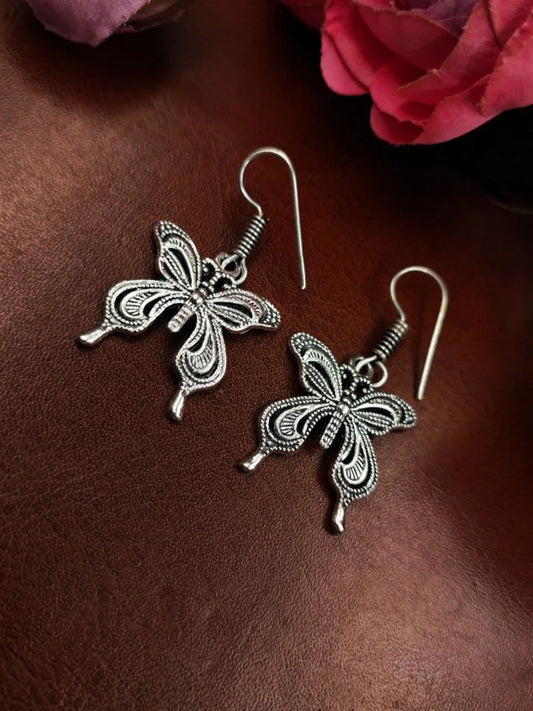 German Silver Casual Wear Hook Butterfly Earrings