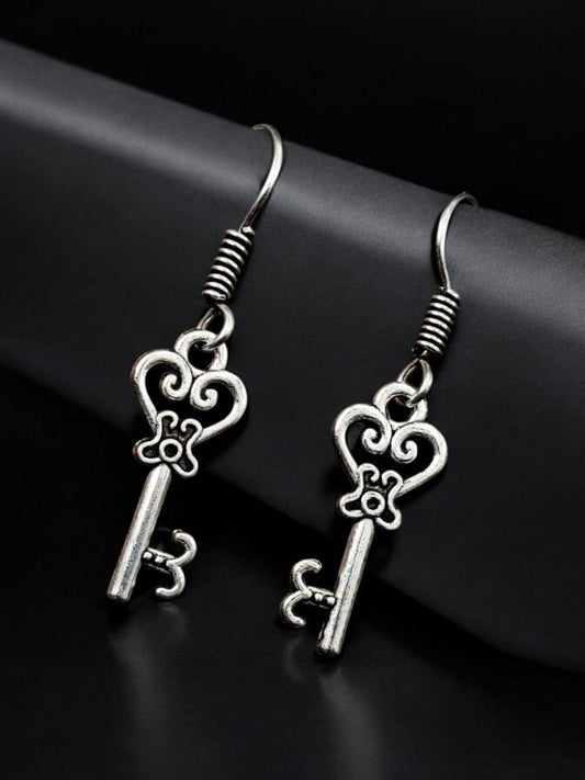 Oxidised Key Style Earrings