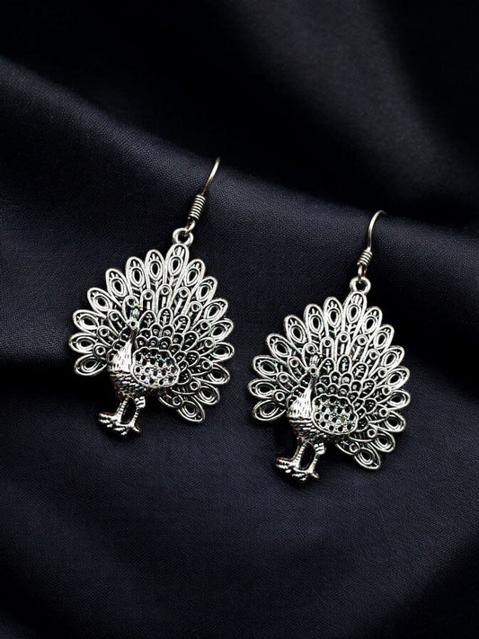 Peacock Hook Earrings in German Silver