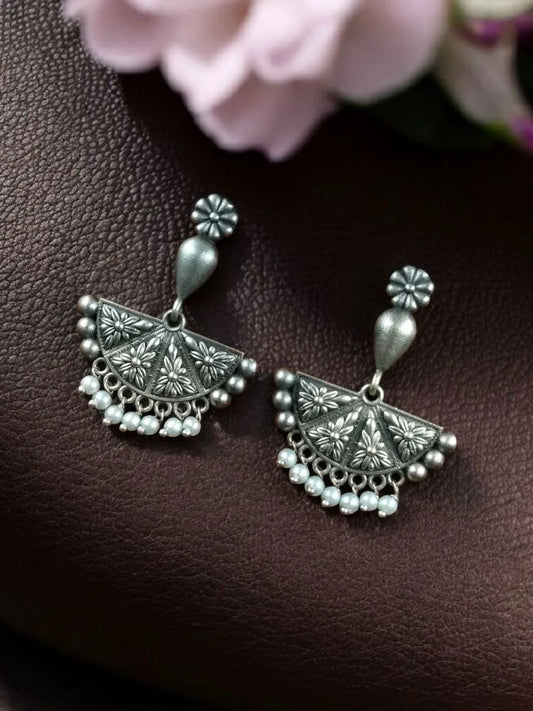 Silver Replica Floral Art Earring | Trendy Beautiful Oxidised Dangler Jewellery